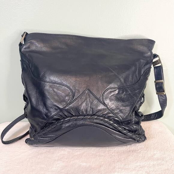 PAUL LE SAC Womens Leather Adjustable Strap Shoulder Bag Navy Blue main image 7